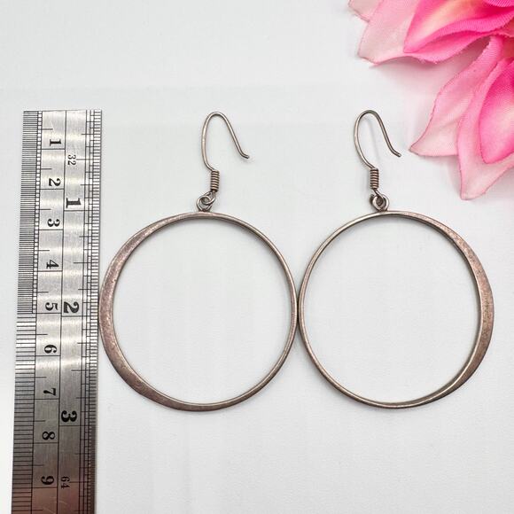 925 Sterling Silver MWS Mexico Dangle Hoop Earrings Modernist Classic Timeless - Picture 5 of 8